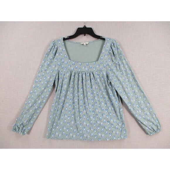 Lucky Brand Soft Blue Floral Print Square Neck Peasant Top M - Picture 1 of 8